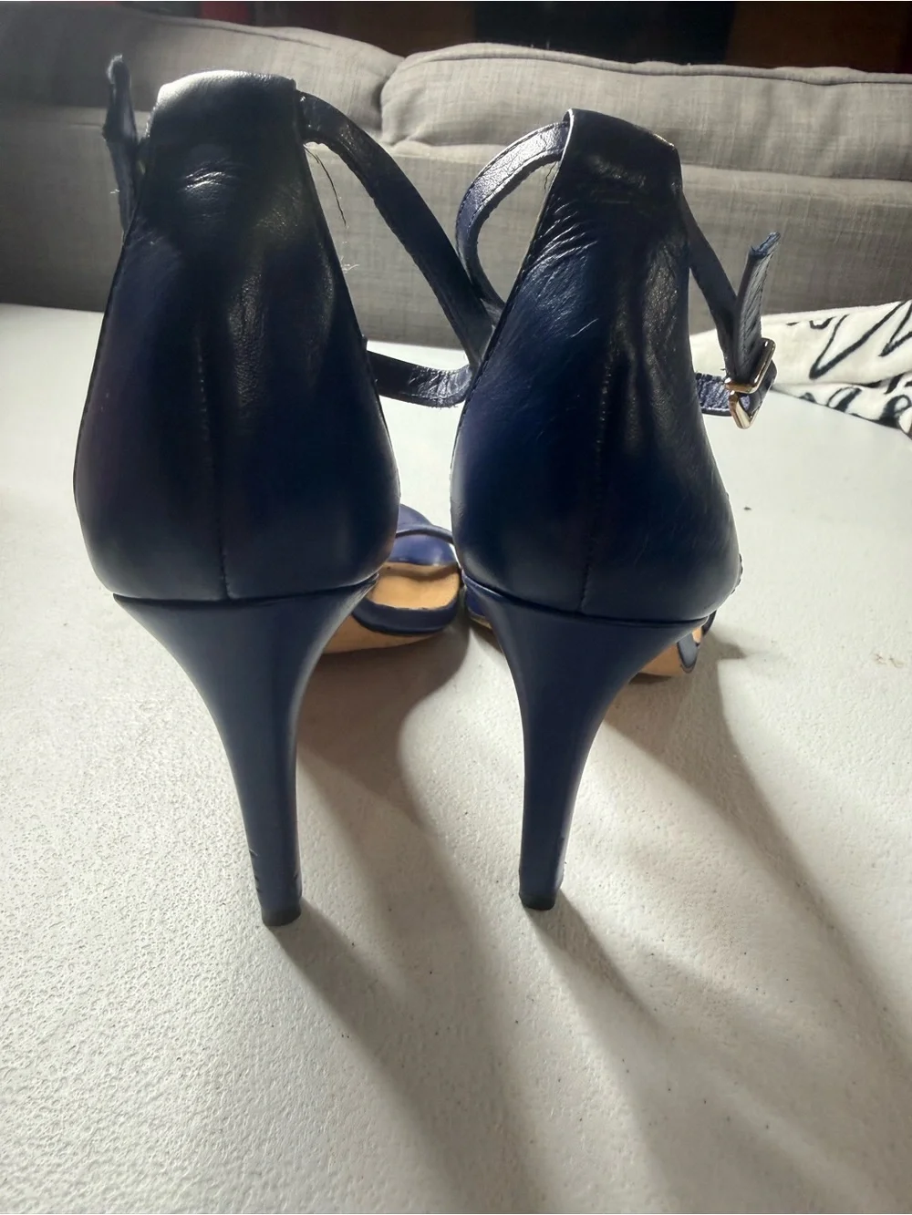 Antonio Melani Navy Blue Leather T Strap Heels Sandals Women’s Size 8M